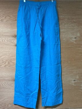 VTG Liz Baker Linen Blend Cropped Pants in Bright Blue